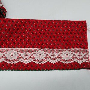 Vintage Floral Trim Ribbon Red White Christmas Fabric Sewing  3.5yrds 4.5" Wide